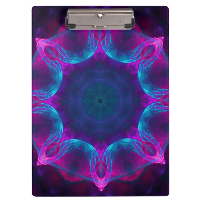 Blue & Pink Neon Dark Kaleidoscope Gradient Clipboard (Front)
