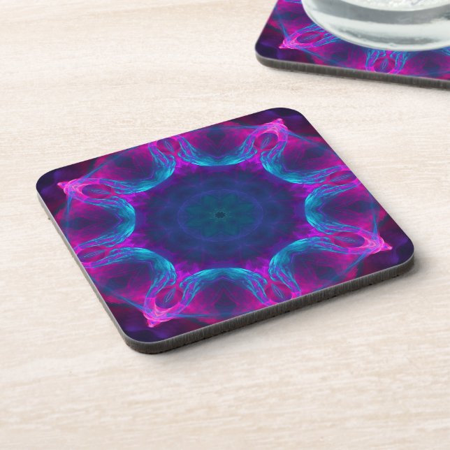 Blue & Pink Neon Dark Kaleidoscope Gradient Coaster (Left Side)