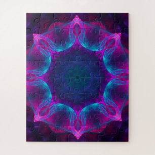 Blue & Pink Neon Dark Kaleidoscope Gradient Jigsaw Puzzle
