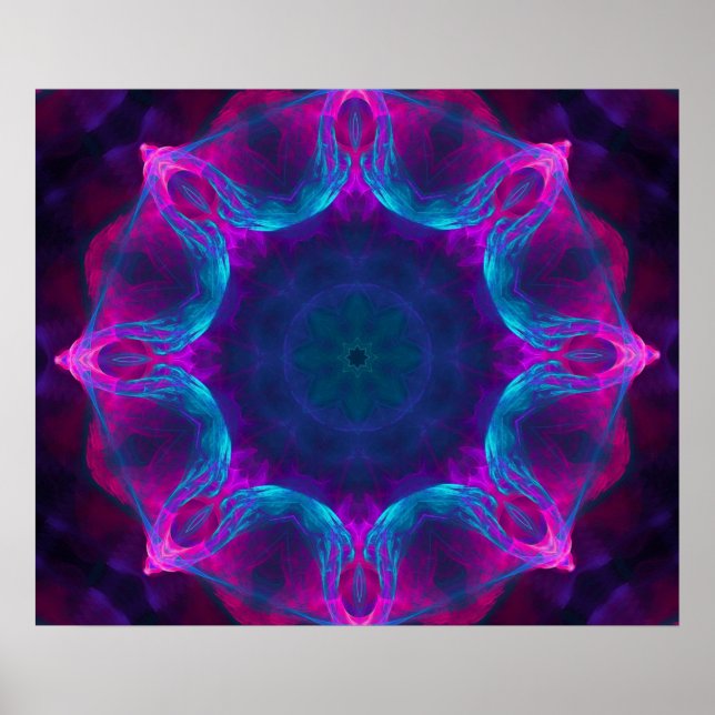 Blue & Pink Neon Dark Kaleidoscope Gradient Poster (Front)