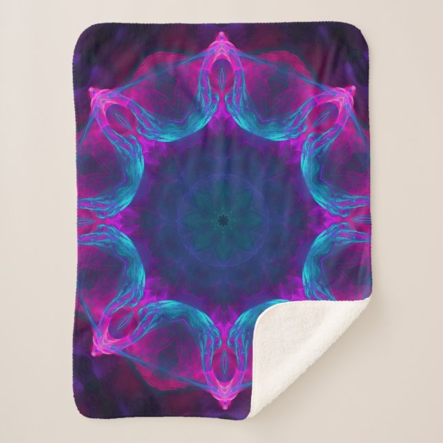 Blue & Pink Neon Dark Kaleidoscope Gradient Sherpa Blanket (Front)
