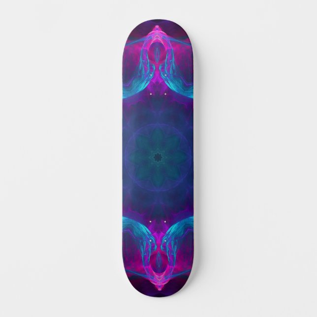 Blue & Pink Neon Dark Kaleidoscope Gradient Skateboard (Front)