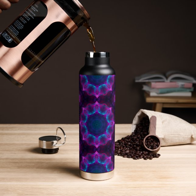 Blue & Pink Neon Dark Kaleidoscope Gradient Water Bottle (Coffee)