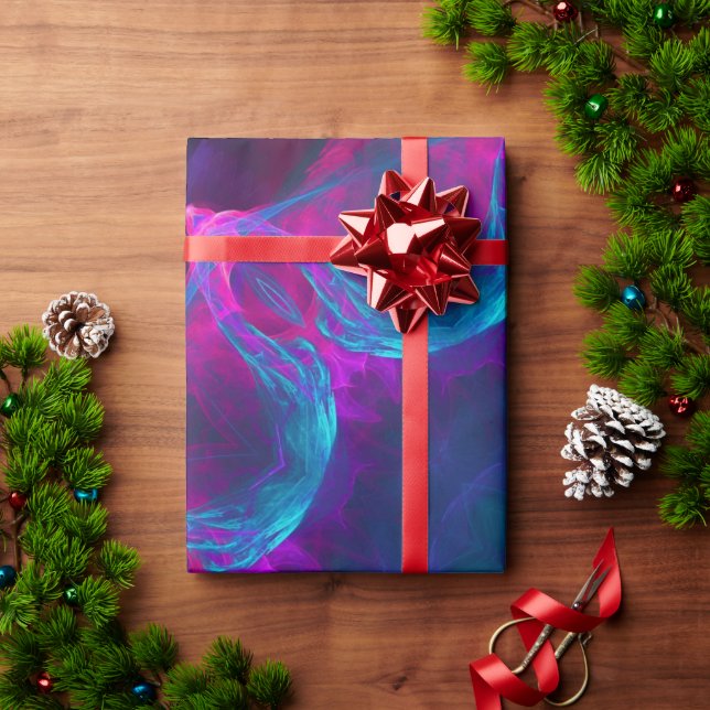 Blue & Pink Neon Dark Kaleidoscope Gradient Wrapping Paper (Holiday Gift)