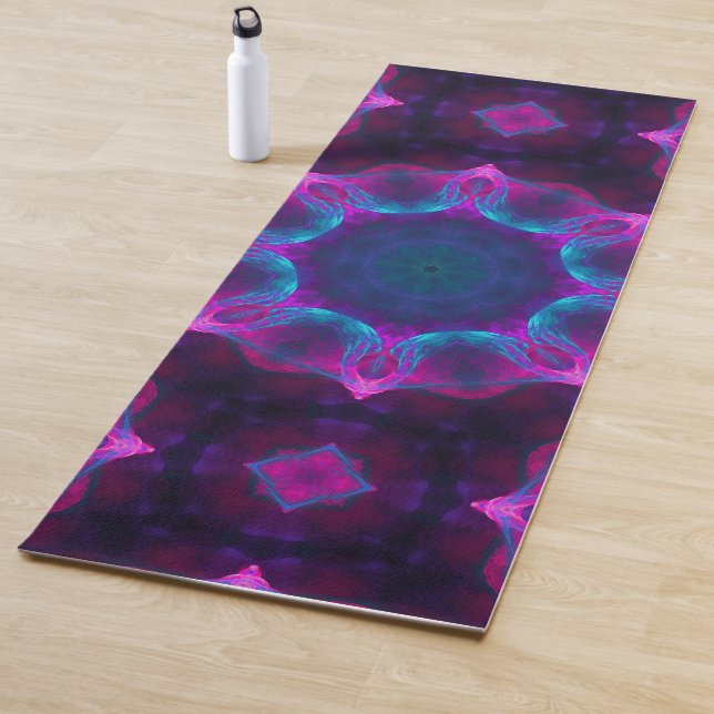 Blue & Pink Neon Dark Kaleidoscope Gradient Yoga Mat (In Situ)