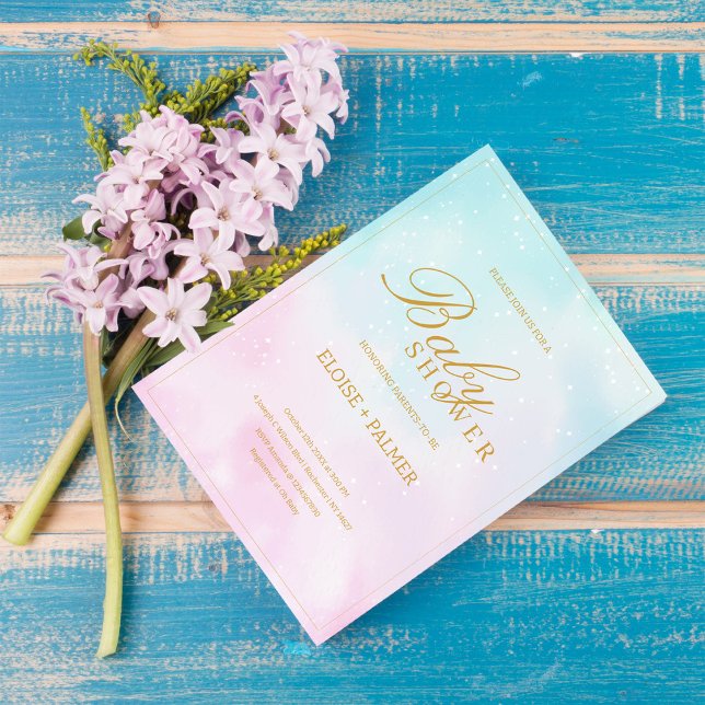 Blue Pink Ombre Gender Neutral Reveal Baby Shower Invitation (Creator Uploaded)