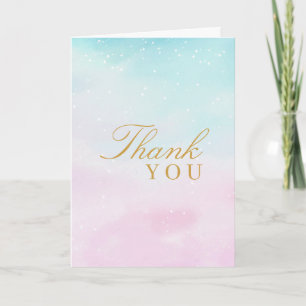Blue Pink Ombre Gender Reveal Neutral Baby Shower  Thank You Card