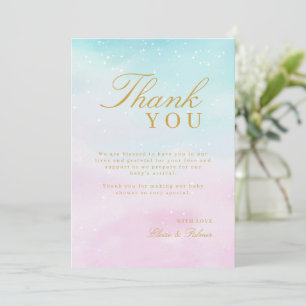 Blue Pink Ombre Gender Reveal Neutral Baby Shower Thank You Card