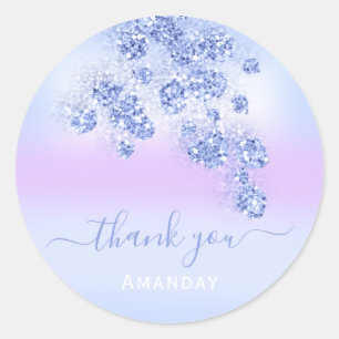 Blue Pink Ombré Pastel Glitter Bridal BIRTHDAY Classic Round Sticker