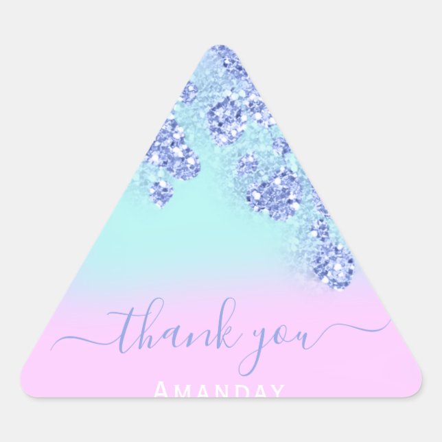 Blue Pink Ombré Triangle Glitter Bridal BIRTHDAY Sticker (Front)