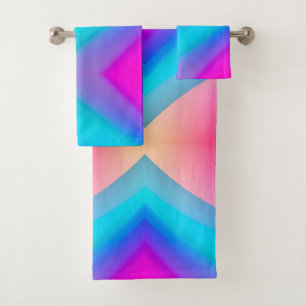 Blue pink ombre watercolor abstract pastel bath towel set
