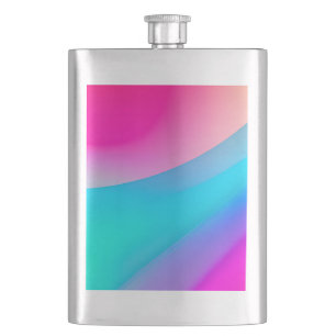 Blue pink ombre watercolor abstract pastel hip flask