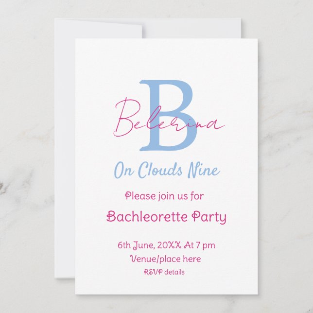 blue pink on clouds nine monogram bachelorette par invitation (Front)