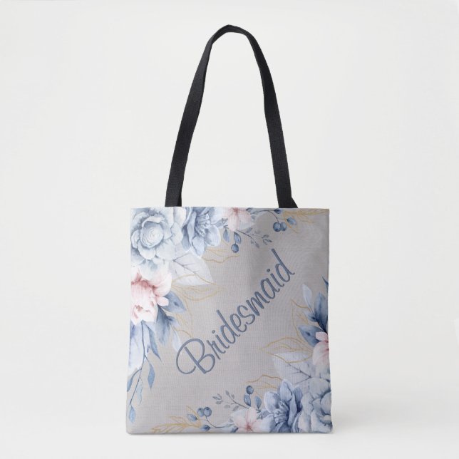 Blue & Pink on Grey Wedding Elegance Tote Bag (Front)