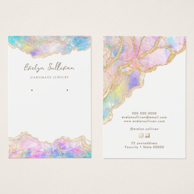 Blue pink opal jewellery display card (Front & Back)