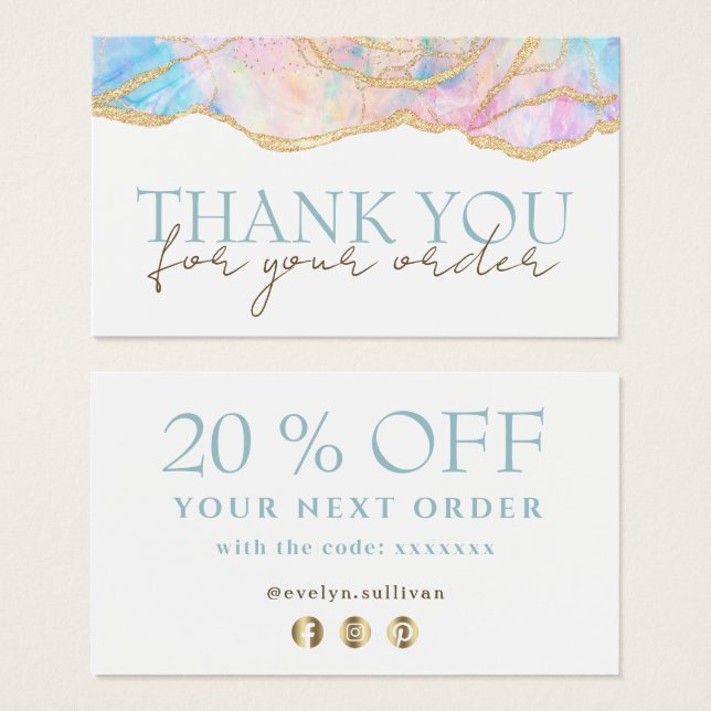Blue pink opal thank you discount card (Front & Back)