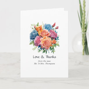 Blue, Pink, Orange, and Green Floral Wedding Thank You Card