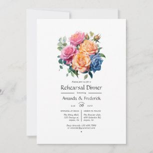 Blue, Pink, Orange, and Green Rehearsal Dinner Invitation