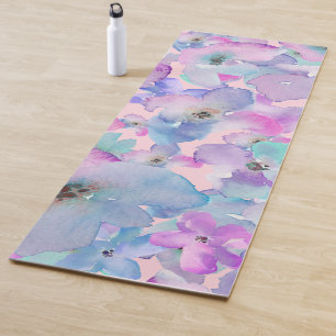 *~* Blue Pink Pastel Floral Pattern Flowers Yoga Mat