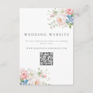 Blue & Pink Pastel Floral QR Wedding Website Enclosure Card
