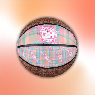 Blue, Pink & Peach Pattern with Glitter & Hearts   Mini Basketball