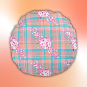 Blue, Pink & Peach Pattern with Glitter & Hearts Round Cushion