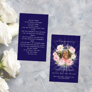 Blue pink photo floral wreath funeral prayer card