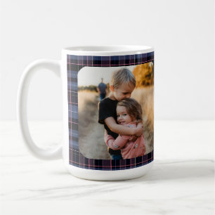 Blue Pink Plaid 1-Photo Custom Holiday Gift Script Coffee Mug