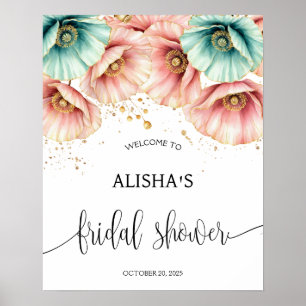Blue & Pink Poppy Bridal Shower Welcome Sign