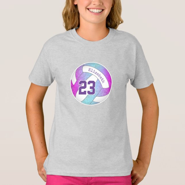 blue pink purple artsy girls volleyball T-Shirt (Front)
