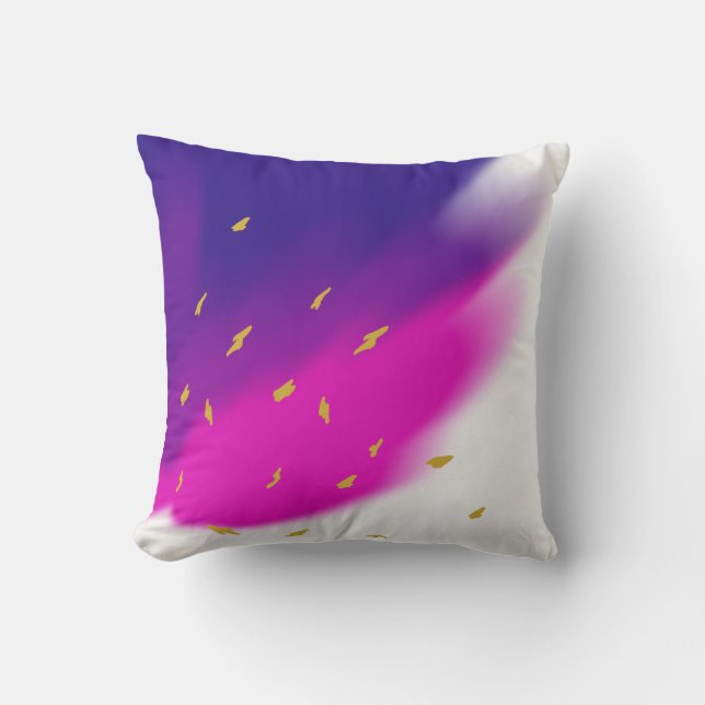 Blue Pink Purple Blend on White, Gold Tone Accents Cushion (Front)