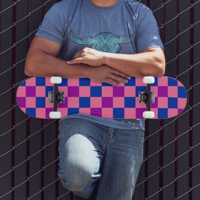 Blue Pink Purple Checkered Pattern Design  Skateboard (Outdoor 3)