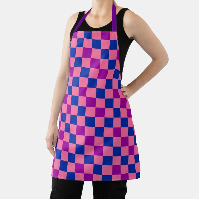Blue Pink Purple Chequered Pattern Design  Apron (Insitu)