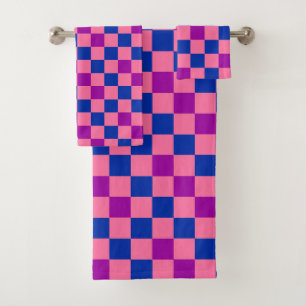 Blue Pink Purple Chequered Pattern Design Bath Towel Set