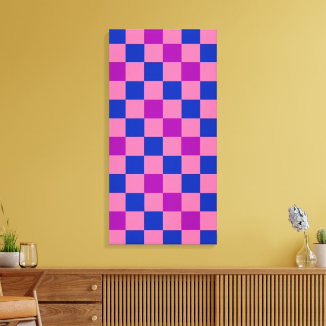 Blue Pink Purple Chequered Pattern Design  Canvas Print (Insitu(LivingRoom))