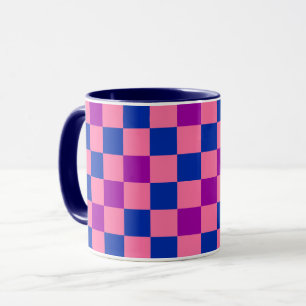 Blue Pink Purple Chequered Pattern Design Mug