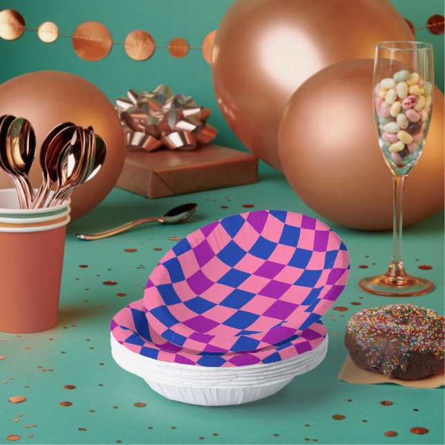 Blue Pink Purple Chequered Pattern Design  Paper Plate (Multi)