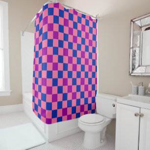 Blue Pink Purple Chequered Pattern Design  Shower Curtain