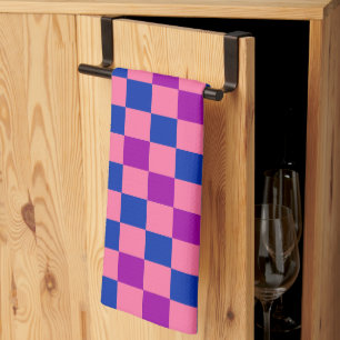 Blue Pink Purple Chequered Pattern Design  Tea Towel