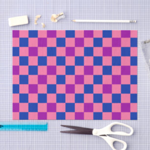 Blue Pink Purple Chequered Pattern Design  Tissue Paper