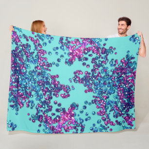 Blue Pink Purple Glittery Confetti Fleece Blanket