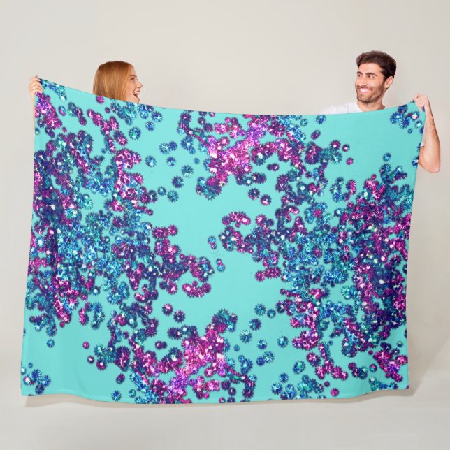 Blue Pink Purple Glittery Confetti Fleece Blanket (In Situ)