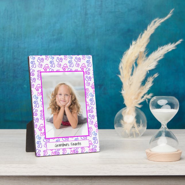 Blue Pink Purple Linked Hearts Framed Custom Photo Plaque (Side)