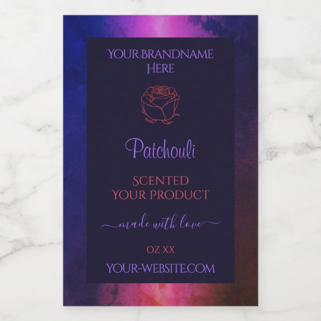 Blue Pink Purple Marble Product Labels Rose Flower (Single Label)