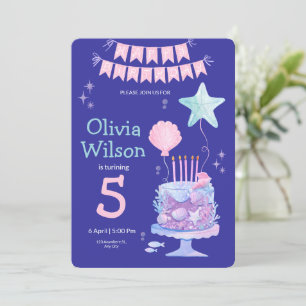Blue Pink Purple Minimalist Birthday Party Invitation