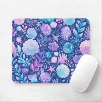 BLUE PINK PURPLE UNDERSEA PLANTS & SEASHELLS MOUSE PAD
