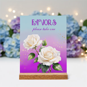 Blue Pink Purple Watercolor Ombre Roses Wedding Acrylic Sign
