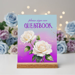 Blue Pink Purple Watercolor Ombre Roses Wedding Acrylic Sign