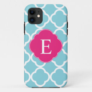 Blue Pink Quatrefoil Monogram Case-Mate iPhone Case