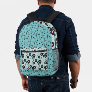 BLUE & PINK RETRO 50'S THEMED ALBUMS & SHOES PRINTED BACKPACK